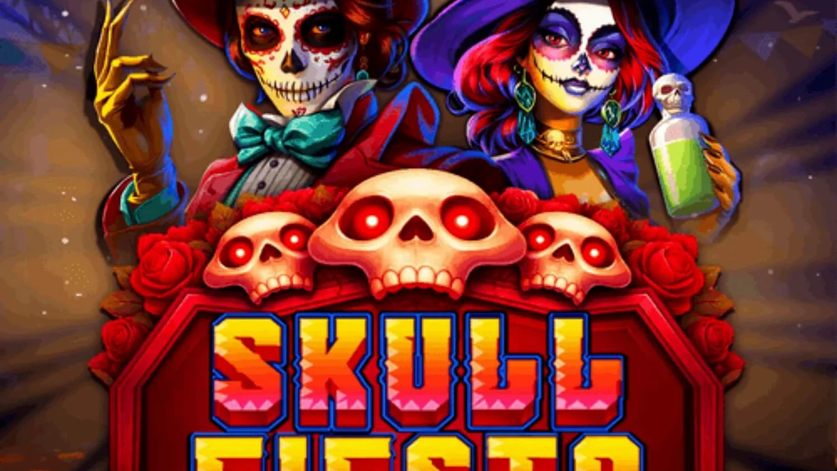 Tampilan visual slot Skull Fiesta dengan tema Day of the Dead yang meriah