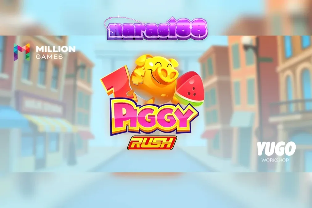 Tampilan antarmuka slot Piggy Rush dengan simbol babi dan latar belakang pedesaan yang cerah.
